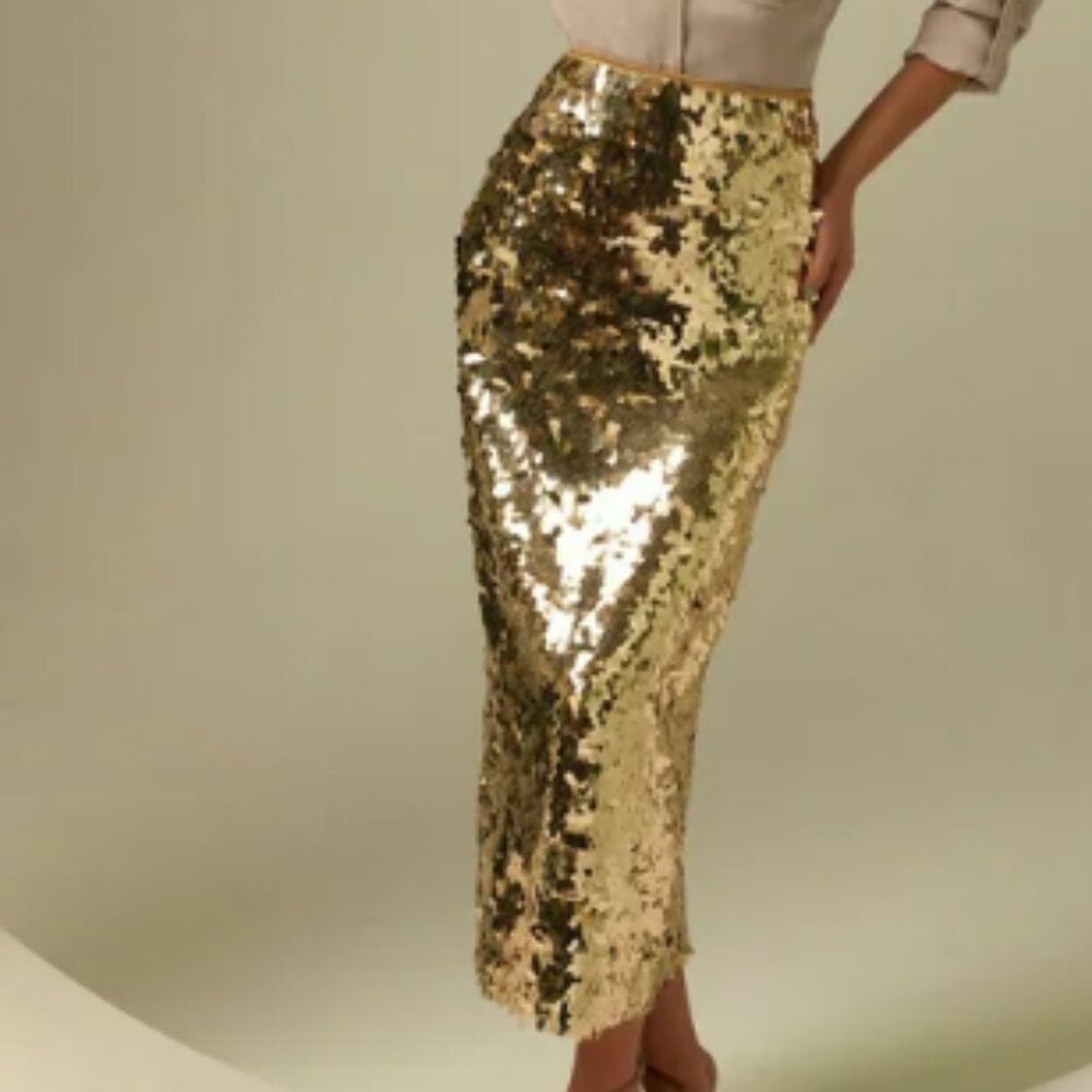 KAREN MILLEN Gold Shine Sequin Maxi Skirt